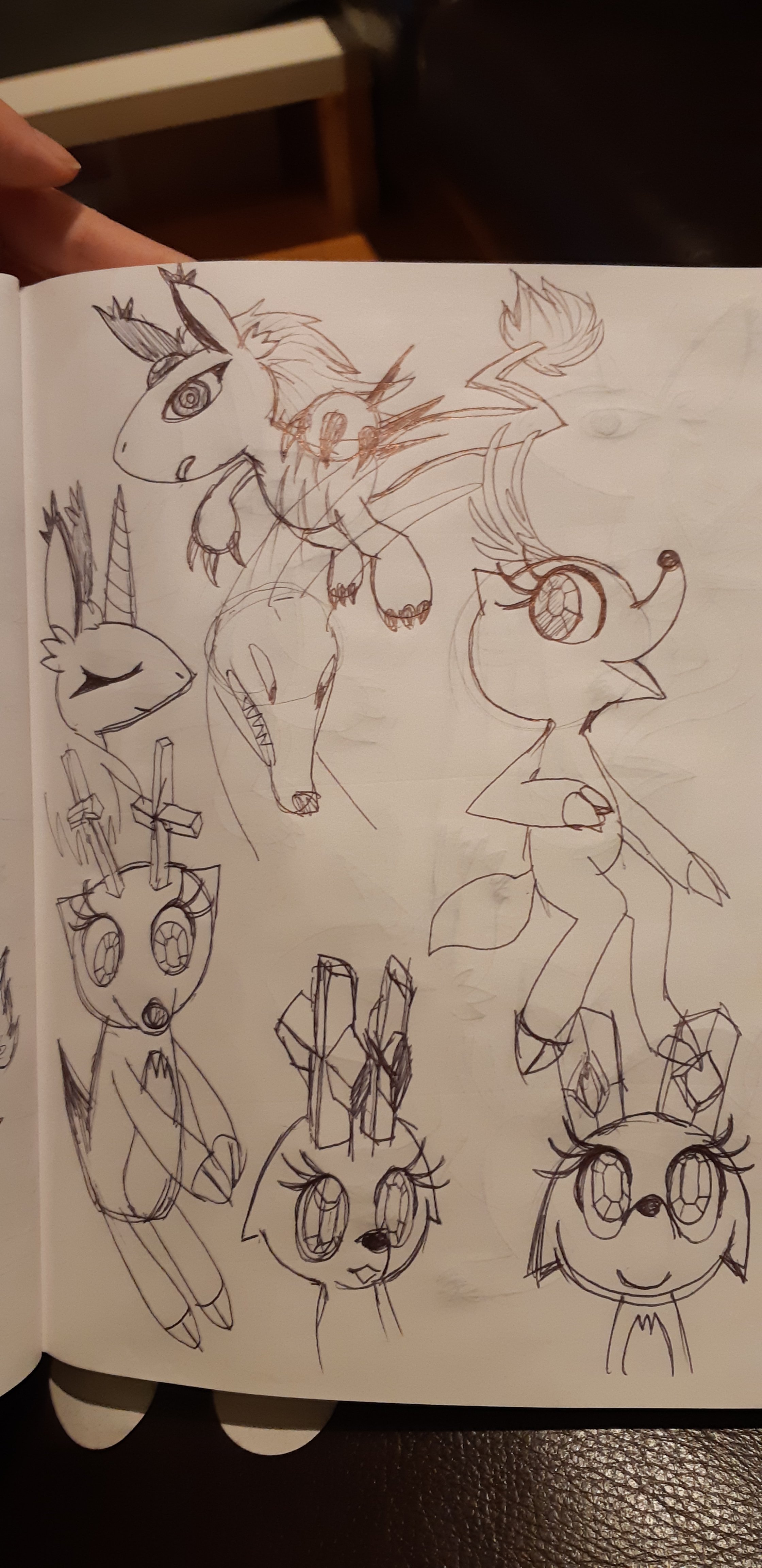 Concept sketches, depicting earlier versions of the Gem deer. They look fairly similar to the final result.