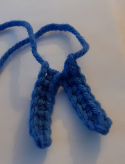 A work-in-progress photo of the Zubat, showing the crocheted tail base.