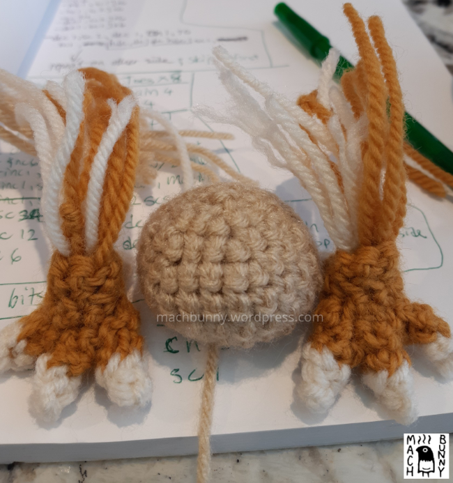 Chiks the Beta Pokemon amigurumi, W.I.P. view of the body and feet.