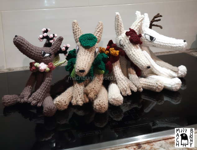 All four seasonal foxes, seen from the front