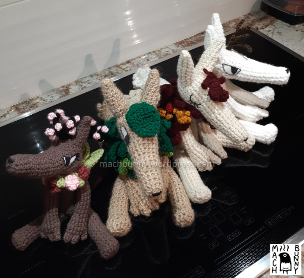 All four seasonal foxes, seen from the top down