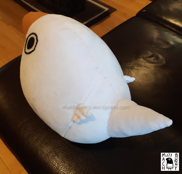 Marshmallow finch plush, back view