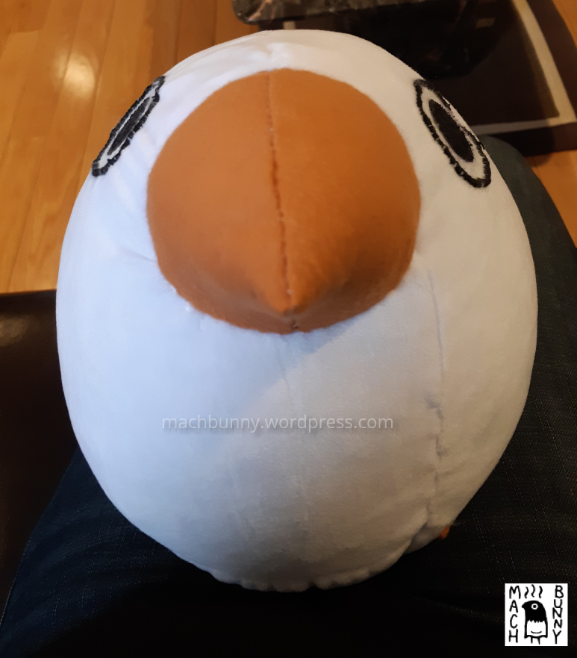 Marshmallow finch plush, face front view
