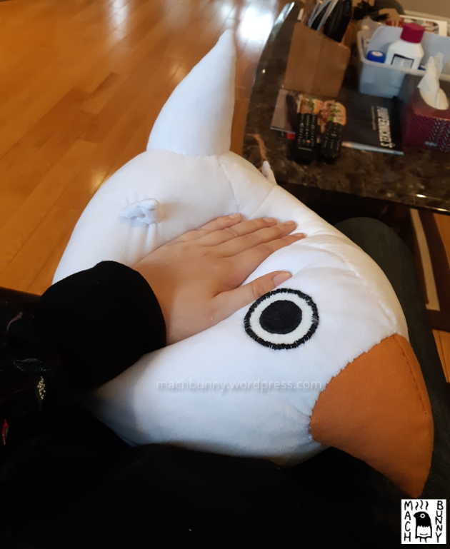 Marshmallow finch plush, squished by hand