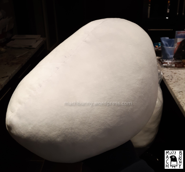 Marshmallow finch plush, with sides sewn together