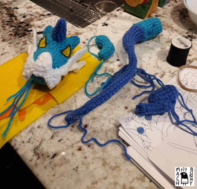 Amigurumi Thundurus Therian Forme, pieces made in the morning