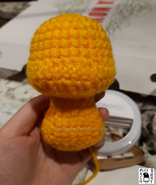 Amigurumi Detective Pikachu, front view of the head and body section