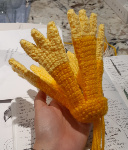 Ho-oh amigurumi, tail piece partially assembled