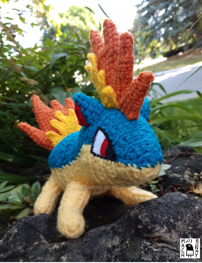 Quilava Amigurumi, front view showing mouth