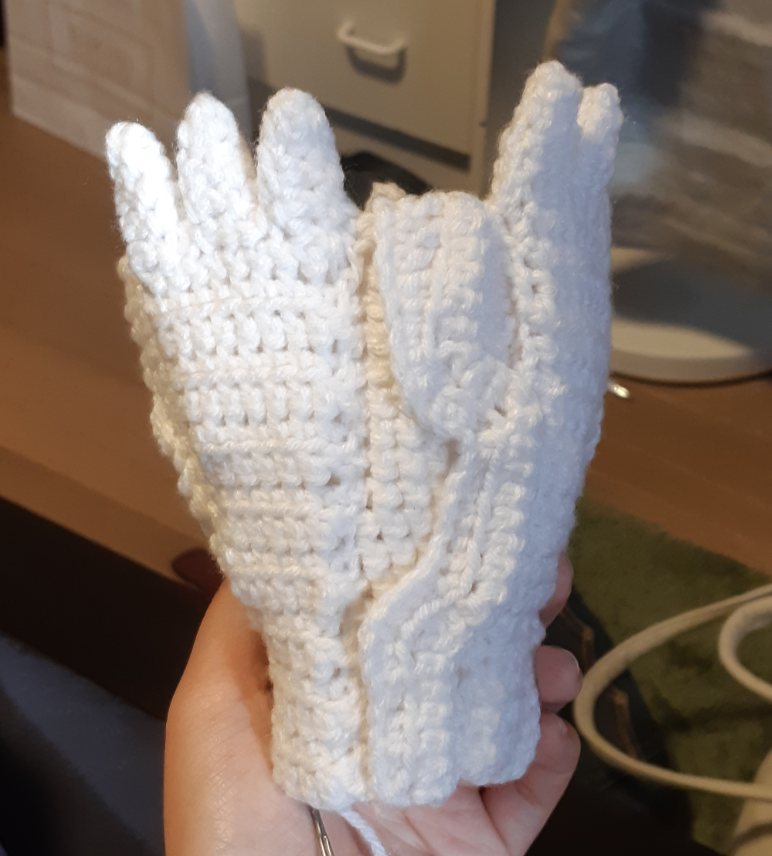 Amigurumi Reshiram, showing completed tail cone