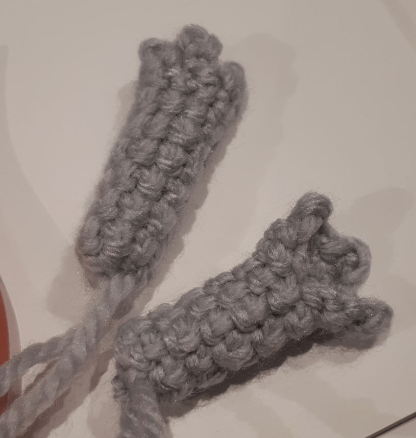 Amigurumi Emolga, front view and back view of arm pieces