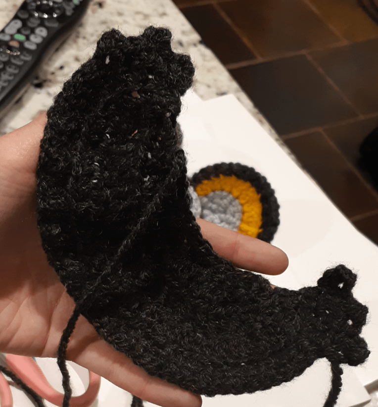 Amigurumi Emolga, front view of back cape piece