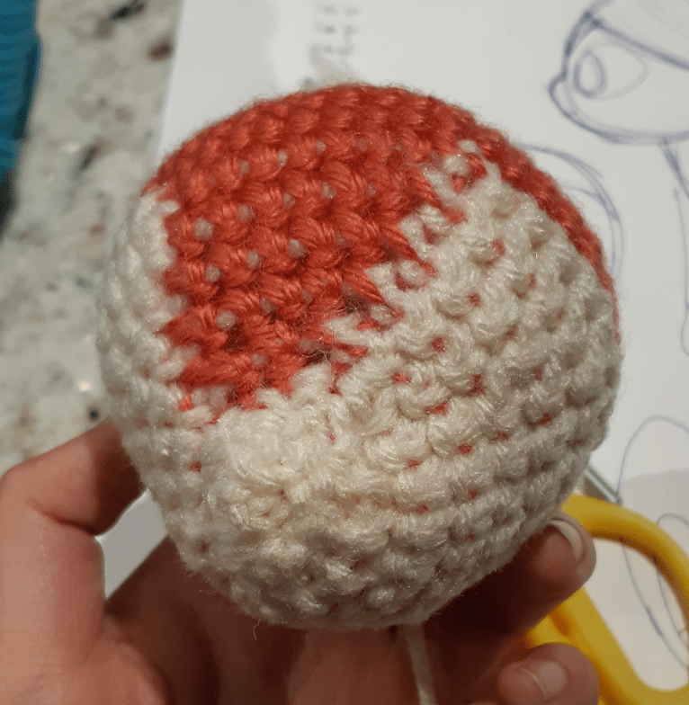 Amigurumi Sylveon, with head base stitched together