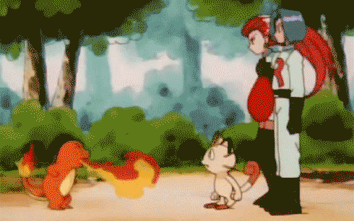 Gif of Charmander using flamethrower on Team Rocket.