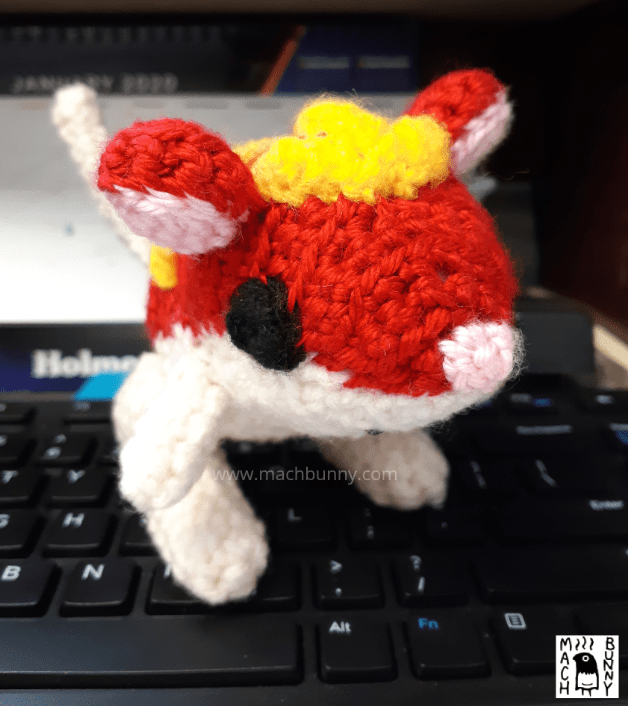 Amigurumi zodiac rat, front view from top