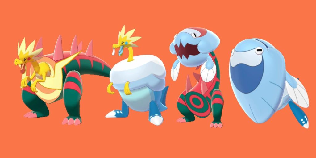 Official Galaar fossil pokemon: (left to right) Dracozolt, Arctozolt, Dracovish, and Arctovish.